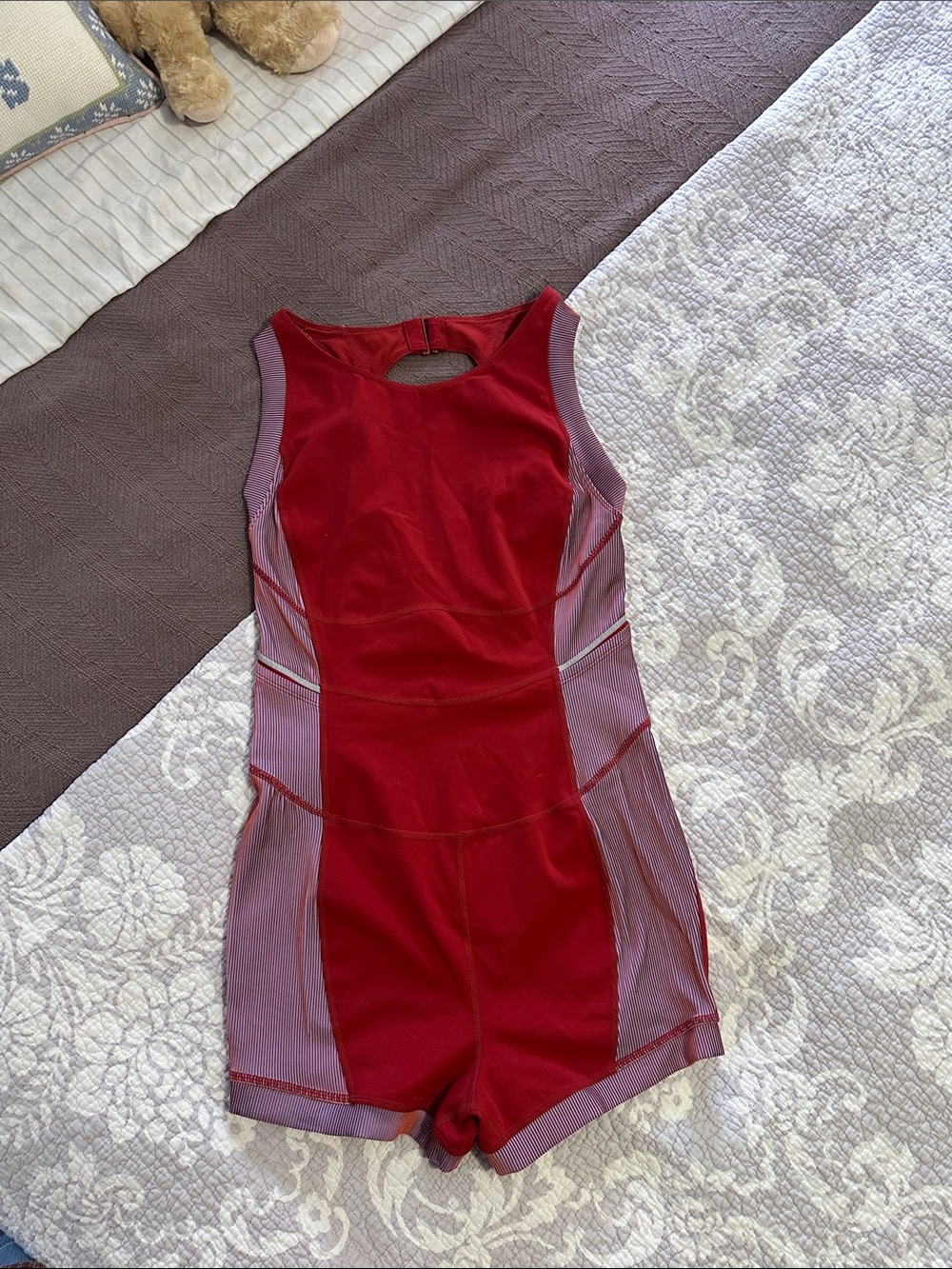 FP Movement by Free People Red Romper with Blue Striped Panels